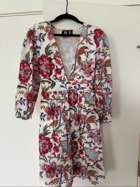 Madison Mathews Floral V-Neck Mini Dress - Red & Blue Floral